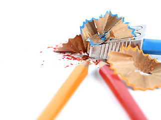 Image showing Pencils and sharpener