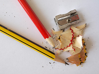 Image showing Pencils and a sharpener. 