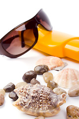Image showing shells, sunglasses and lotion