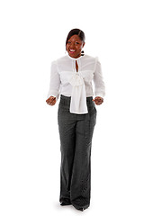 Image showing African business woman snapping fingers