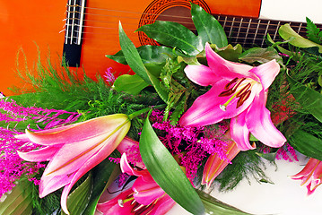 Image showing Pink lily guitar composition