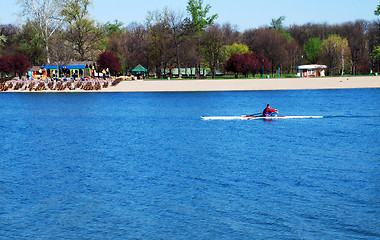 Image showing Kayak over  blue water