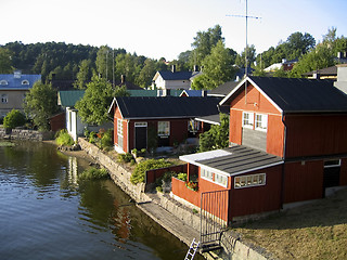 Image showing Red houses on the river