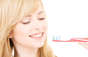 Image showing happy girl with toothbrush