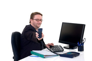 Image showing Businessman on desk 