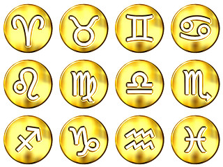 Image showing 3D Golden Zodiac Signs