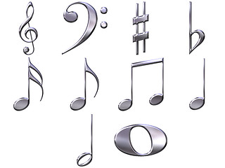 Image showing 3D Silver Music Notes