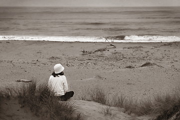 Image showing Watching The Ocean (bw)