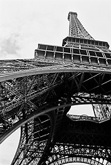 Image showing Eiffel Tower, The vignetting and the grainy toned black & white 