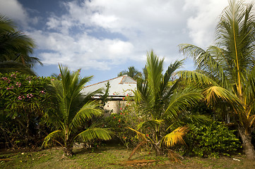 Image showing tropical landscape with zinc metal roof house