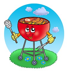Image showing Cartoon barbeque in garden