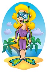 Image showing Girl snorkel diver on beach