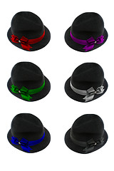 Image showing Lady’s fedora with bow of different colors isolated