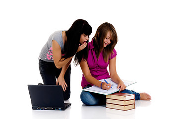 Image showing Teenager girls studying 