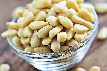 Image showing Pine nuts in glass bowl