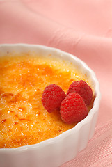 Image showing Creme Brulee with Raspberries