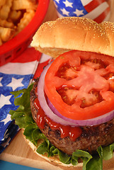 Image showing Hamburger in a 4th of July setting