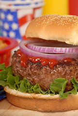 Image showing Hamburger in a 4th of July setting