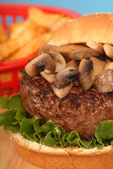 Image showing Mushroom burger with french fries