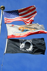 Image showing American,California And Pow Flags