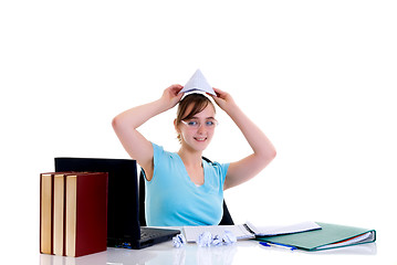 Image showing Teenager girl on desk