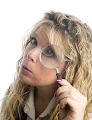 Image showing woman with magnifying glass