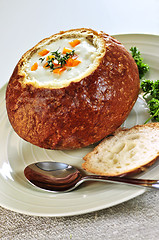 Image showing Soup in bread bowl