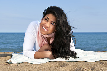 Image showing Young native american woman at beach