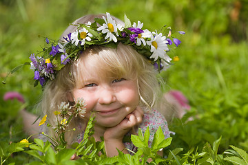 Image showing happy little girl on green meadow