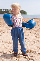 Image showing toddler in boxing gloves