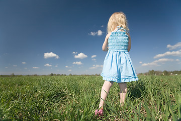 Image showing little girl on wide green meadow