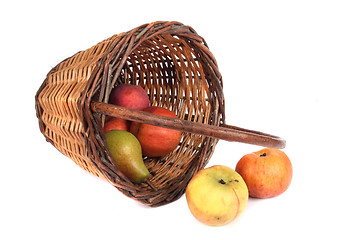 Image showing wicker basket full of apples and pears