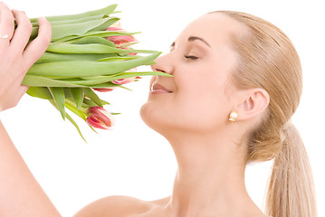 Image showing happy woman with flowers