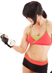 Image showing muscular fitness instructor with dumbbells