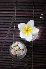 Image showing Tropical frangipani flower and stone decoration.