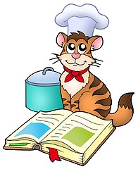 Image showing Cartoon cat chef with recipe book