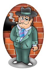 Image showing Cartoon gangster with wall