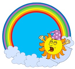Image showing Waking up Sun in rainbow circle