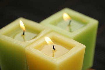 Image showing Three green candles