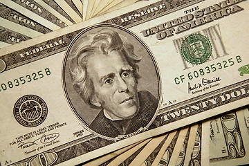 Image showing American $20.00 bills Macro