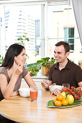 Image showing Couple eating breakfast