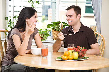 Image showing Couple eating breakfast