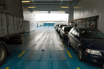 Image showing Transportation of cars on a ferry