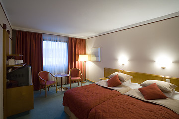 Image showing Room with two beds in hotel