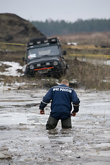 Image showing Russian rescuer in water