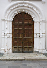 Image showing Wooden door of monastery