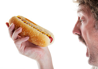 Image showing Hungry Man With Hot Dog