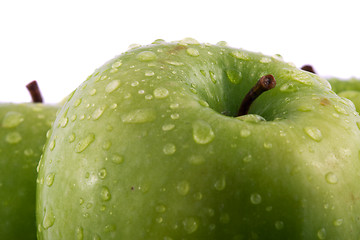 Image showing Waterdrops on green apple