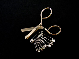 Image showing Scissors  and safty pins