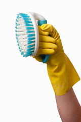 Image showing Hand holding scrub brush